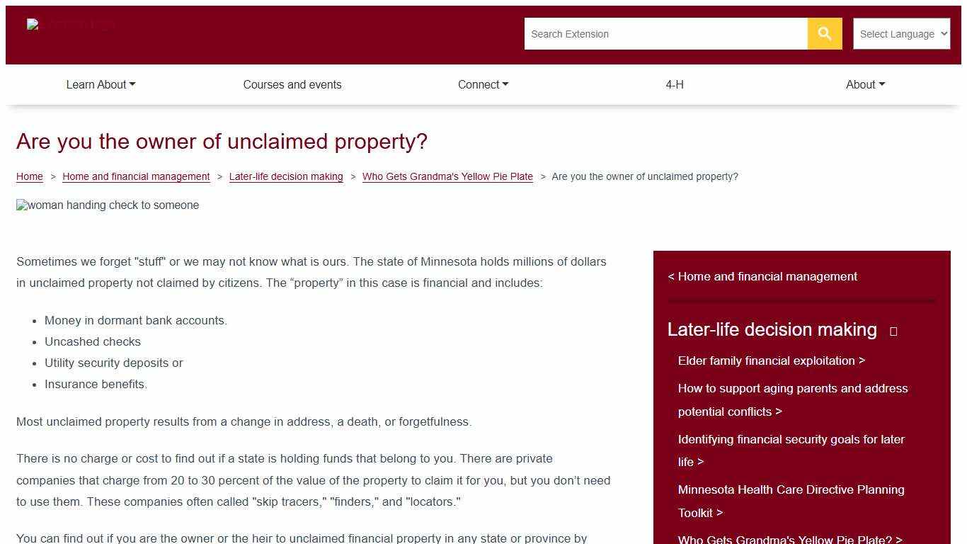 Are you the owner of unclaimed property? UMN Extension