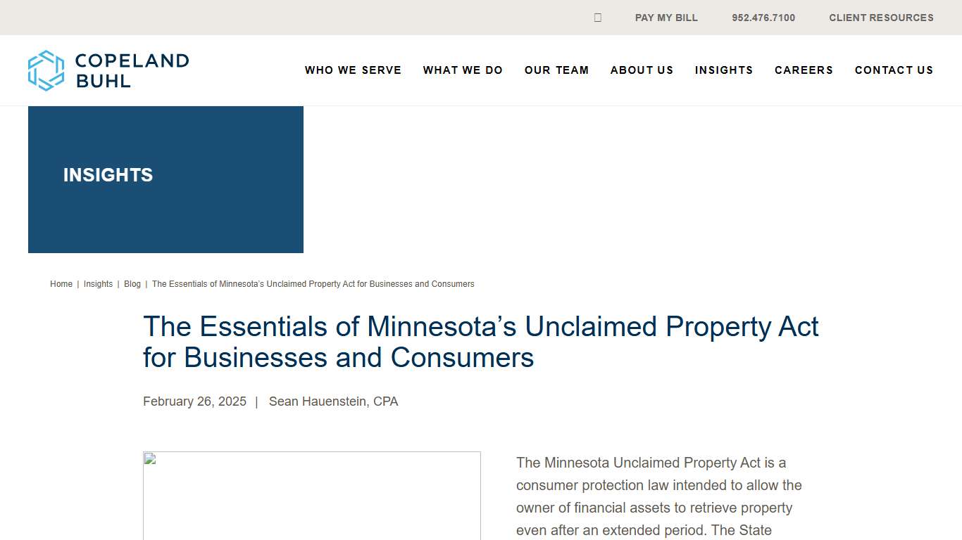 The Essentials of Minnesota’s Unclaimed Property Act for Businesses and Consumers - Copeland Buhl